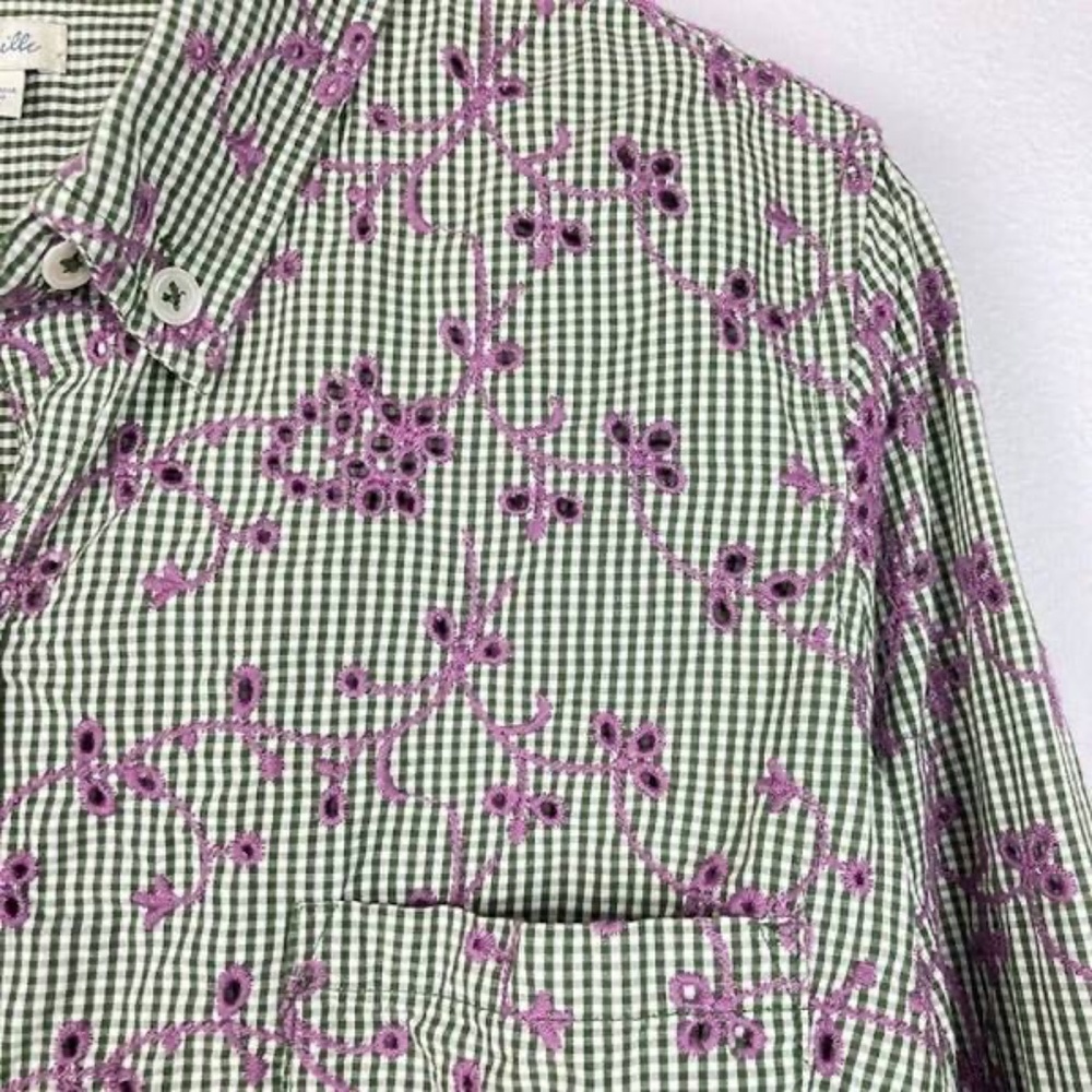 Anthropologie Odile Gingham  Embroidered Eyelet Button Down Top SZ 6 - Picture 8 of 9